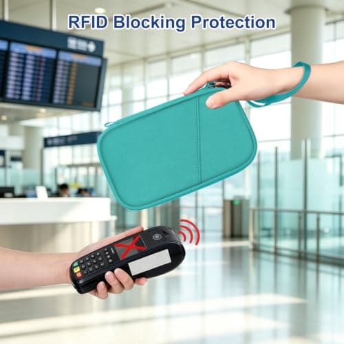 EcoVision Family Passport Holder for Travel with RFID Blocking, Traveling Essentials Organizer Pouch Bag, Light Passport Wallet for Travel Must Haves Accessories for Women Men, Turquoise, S — view 4