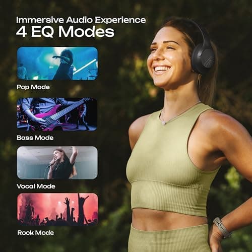 PowerLocus Bluetooth Headphones Over Ear, 50 Hours Playtime, 4 EQ Modes, Foldable Wireless Headphones with Microphone, HiFi Stereo, Lightweight & Wired Mode for Phone/Travel/PC (Black) — view 5