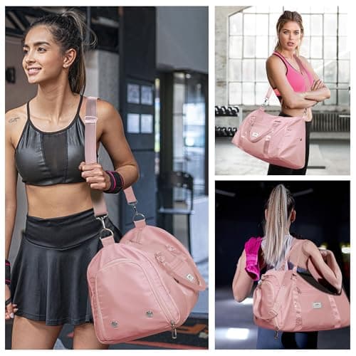 FIORETTO Womens Gym Sports Bag Travel Bag with Shoes Compartment & Wet Pocket, Weekend Overnight Duffle Hospital Bag Carry On Bag Holdall for Travel Swimming Pink — view 6