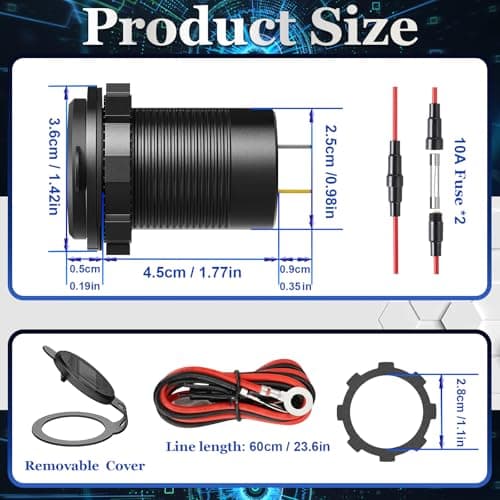 12V/24V USB Outlet, 84W 4-Port USB Car Charger Socket with Dual PD3.0 & Dual QC3.0 Fast Charging, Aluminum Alloy Waterproof Outlet with LED Voltmeter, Compatible for Cars Boats RVs Motorcycles Marine — view 2