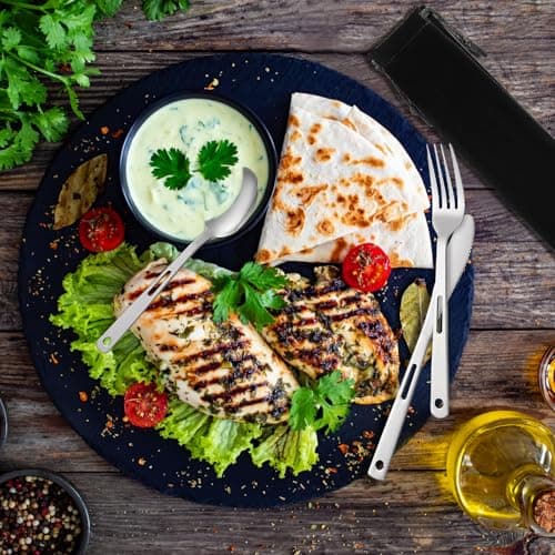 OWill 3 Pieces Cutlery Set, Camping Knife and Fork Sets Stainless Steel Flatware Set Portable Silverware Set for Travel Office School Picnic — view 4