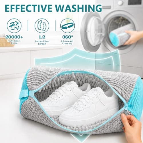 Shoe Washing Machine Bag, Reusable Trainer Laundry Bag for Washer & Dryer, Heavy Duty Mesh Sneaker Wash Bag with Reinforced Zipper, 360° Deep Cleaning Shoe Protector for Trainers & Sports Shoes — view 4