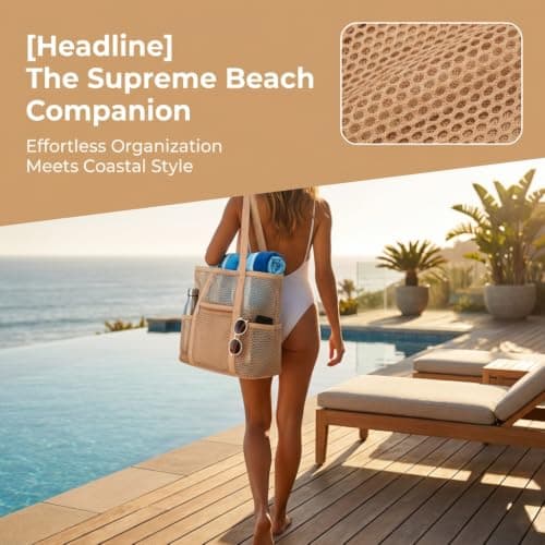 Satiskid Large Mesh Beach Tote Bag with 6 External Pockets, Breathable Nylon Mesh Swimming Bag, Multi-Pocket Sandproof Pool Travel Shoulder Bag for Swimming Pool Holiday — view 2