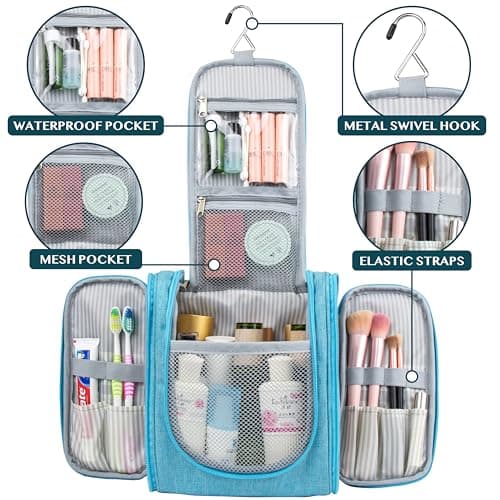 PAVILIA Hanging Travel Toiletry Bag Women Men | Hygiene Bag, Bathroom Toiletry Organizer Kit for Cosmetics, Makeup, Toiletries Accessories (Turquoise) — view 2