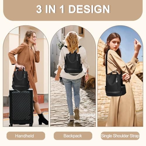 Eshow Backpack Womens Anti Theft with Purse, Ladies Rucksack Fashion, Shoulder Bag Nylon Casual, Small Daypack Handbag for Girls Daily Travel School Work Black — view 2