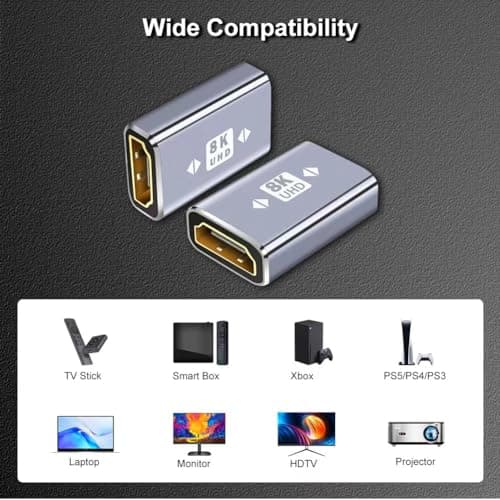 Yeung Qee 8K HDMI Coupler,2.1 Female to Female Adapter HDMI Extender Support 8K/4K@60Hz for HDTV, PC,Laptop, Monitor, Projector (2 Pack) — view 2