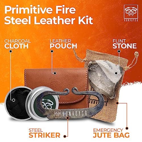 The Artisan Heritage Fire Kit – Hand-Forged Carbon Steel & English Flint in a Premium Top-Grain Leather Pouch (Tan/Coyote Brown) — view 2