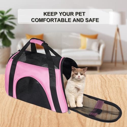 Soft Sided Portable Cat Carrier, Foldable Pet Travel Carriers Bag For Cats/Small Dog/Puppy With Shoulder Strap & Removable Mat,Comfort Cat Basket Airline Approved(Pink/Medium) — view 6