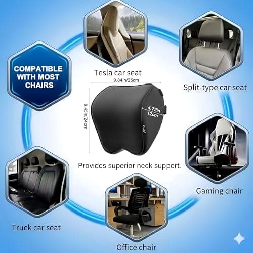 Crofy 2-Pack Car Neck Pillow, Softness Car Headrest Pillow for Driving with Adjustable Strap, 100% Memory Foam and Breathable Removable Cover, Comfortable Ergonomic Design, Black — view 3