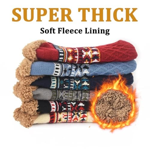 JiaYouLC Fluffy Slipper Socks for Women Men Winter Fleece Lined Thermal Non Slip Indoor Home Knitted Warm Bed Socks (UK, Alpha, XL, Regular, Regular, Red) — view 5