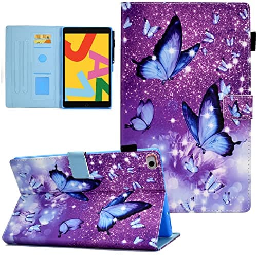 AUSMIX iPad Mini Case, Protective Cover for Mini 5/4/3/2, PU Leather Smart Auto Wake/Sleep Case with Stand, Card Slot, Pencil Holder, 7.9 Inch, Purple Butterfly