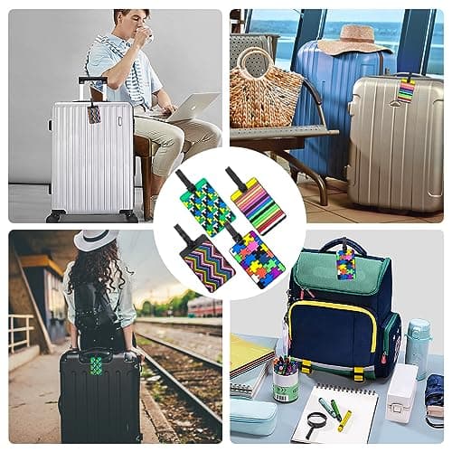 EQLEF Set of 4 Lovely Secure Luggage Tags PVC Suitcase Labels Travel Luggage Tags for Suitcase Colorful Business Card Holder/Travel ID Bag Tag — view 5