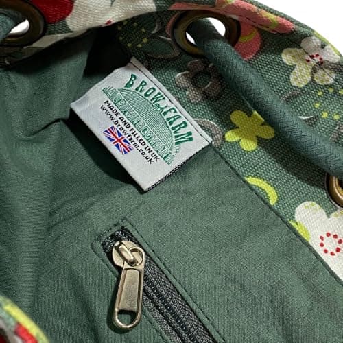 Brow Farm Cotton Duffel Bag – Durable Drawstring Yoga & Sports Holdall with Lined Interior and Zipped Pocket | Ideal for Bolster or Mat | Floral Grey (Floral Grey) — view 2