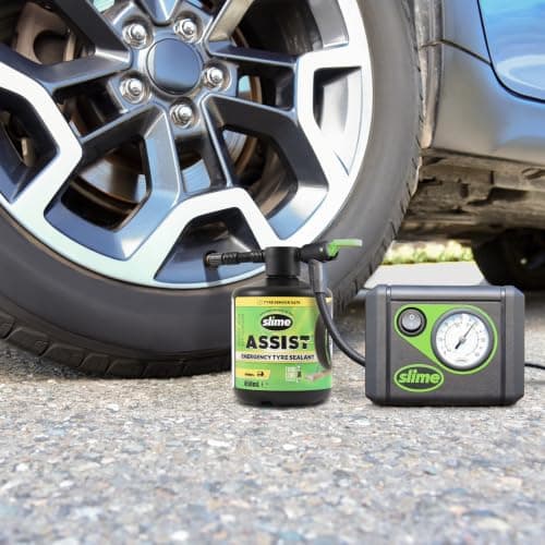Slime 50138-51 Smart Repair Plus Kit, Emergency Flat Tyre Puncture Repair, includes 450mL of Sealant with Easy Insertion and a Tyre Inflator, suitable for Cars and other Highway Vehicles, 12 min fix — view 3