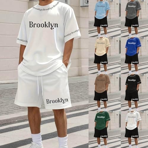 Mens 2 Piece Tracksuit Short Sleeve T-Shirts and Shorts Matching Set Loungewear Sweatsuit Lounge Sets with Pockets Mens Active Shorts Set Exercise Fitness Sportswear Sweatsuits(Grey,M) — view 5