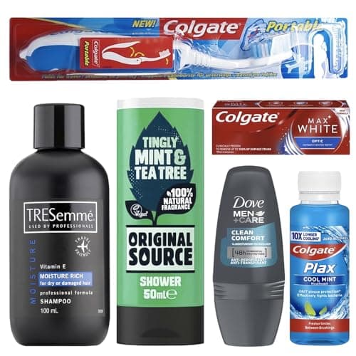 Men’s Travel Toiletries Set– Airport Security Approved, Clear Travel Bag, Shampoo, Shower Gel, Anti-Perspirant Roll On Deodorant, Toothpaste, Mouthwash, Foldable Toothbrush. Perfect for Holidays — view 3