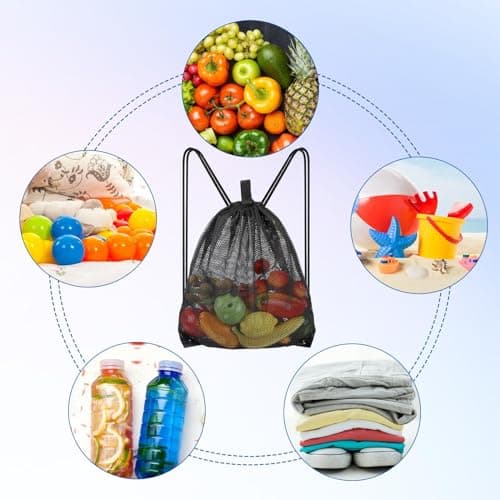 Sliverdew Large Mesh Drawstring Bag, Black Drawstring Backpack Bags Sports Team Gym Ball Bag Mesh Draw String Bag for Swimming, Laundry, Clothes, Pool, Beach, Travel 45×60cm — view 6