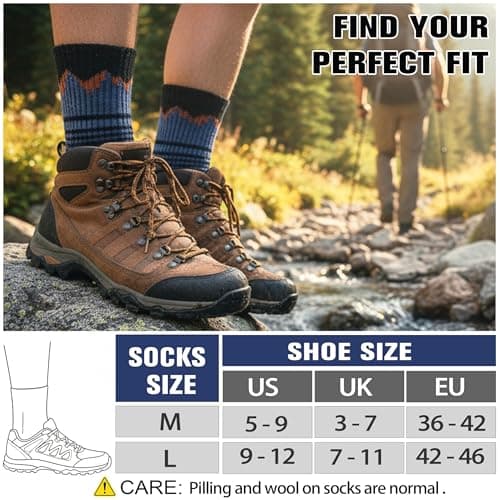 Sandsuced Mens Merino Wool Hiking Socks Thermal Cosy Walking Winter Warm Crew Breathable Socks Stocking Fillers 5 Pairs(Assorted Blue,7-11) — view 5