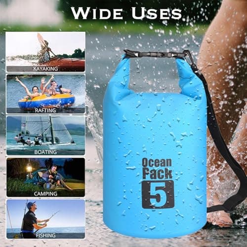 MORAINJAY 5L Sky Blue Dry Bag,Waterproof Bag with Single Adjustable Shoulder Strap,Small Capacity Dry Sack 2L 5L 10L 15L 20L 30L for Outdoor Camping,Rafting,Swimming,Boating,Surfing — view 4
