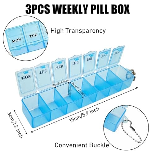 3 Pack Transparent Weekly Pill Box, Once Daily Tablet Organiser, Push Lid — view 2