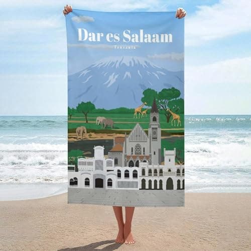 sinyumoney Travel to Dar Es Salaam Beach Towels Adults Lightweight Quick Dry Towels Bathroom for Travel Swimming Pool Sports 130x80cm