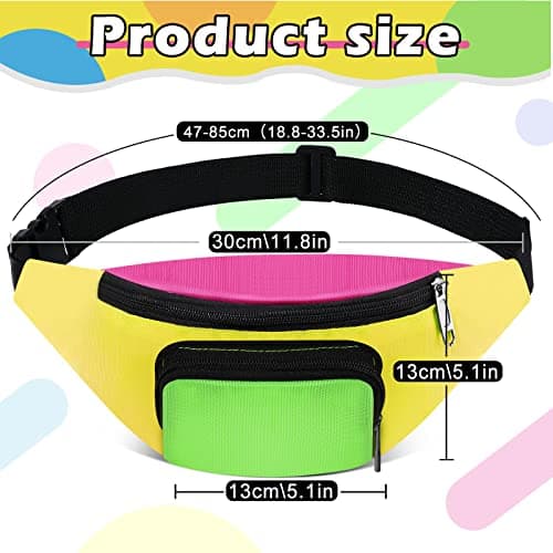 Xuniea 80s 90s Neon Fanny Pack, 2 Pockets Waist Bag, Yellow Bottom — view 3