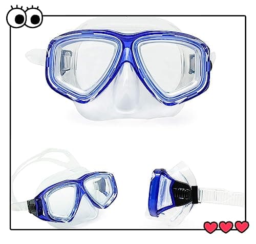 WOWDECOR Scuba Diving Mask Snorkel Mask, Panoramic View Anti-Fog Dive Mask Swim Goggles Snorkeling Gear for Adults Kids with Nose Cover (Blue, minus 1.5) — view 2