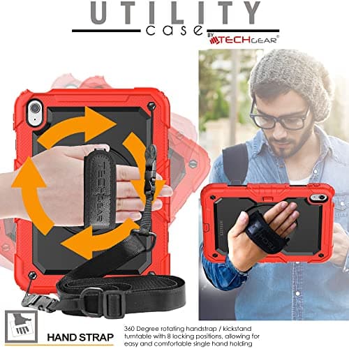 TECHGEAR UTILITY Case for iPad 11" A16 (11th Gen 2025) & 10.9" (10th 2022), Rugged Heavy Duty Shockproof Cover Screen Protection, 360 Stand, Hand & Shoulder Strap - for Work, School, Travel etc - Red — view 6