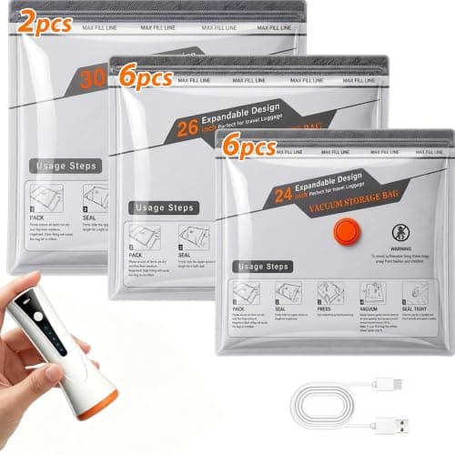 LOPIUYN Vacuum Storage Bags for Travel with Electric Pump, 14 Pack Vacuum Seal Bags for Clothing Bedding Seasonal Storage, Semi-Transparent Space Saver Compression Packing Bags for Suitcase Luggage