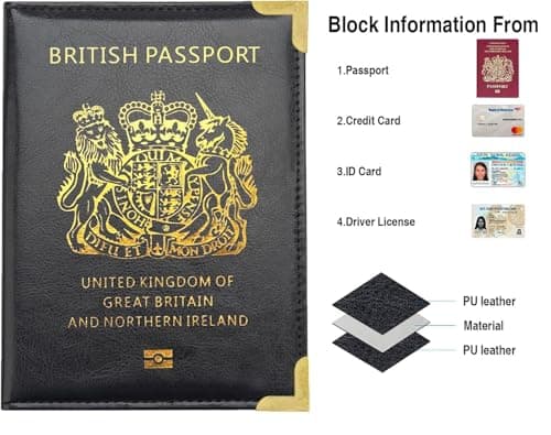 StoneMaxi UK British Passport Holder PU Leather Travel Wallet with Gold Embossed Design (Black) — view 2