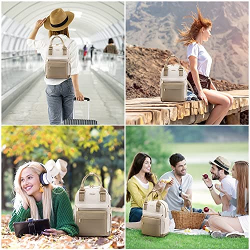 LOVEVOOK Backpack Womens Small Fashion Rucksack Bag for Ladies with USB Port Waterproof Handbag for Girls Anti-theft Mini Casual Daypack City Pack for School Uni Travel, Beige Khaki — view 6