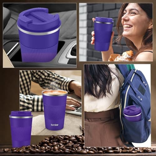KETIEE Travel Mug Insulated With Leakproof Lid, Reusable Double Walled Coffee Cup, Stainless Steel for Hot Cold Drinks, 380ml Deep Purple — view 4