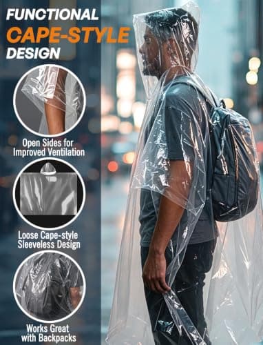 ANYOO Disposable Waterproof Rain Ponchos for Adults Emergency Clear Ponchos for Women Men Camping Hiking Travelling, 3 Pack, One Size — view 5