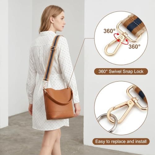 Bag Strap - Wide Adjustable Bag Straps for Crossbody Handbags, Replacement Shoulder Handbag Straps, Geometric Pattern Handbag Strap for Bag Replacement Women Men(Blue and Brown and Khaki) — view 3