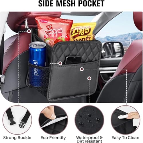 LXUNYI Car Organizer Back Seat, 2 Pack Waterproof PU Leather Car Seat Storage Bag Large Foldable Universal Hanging Organizer for Kids & Adults with Cup Holders Car Travel Accessories — view 3