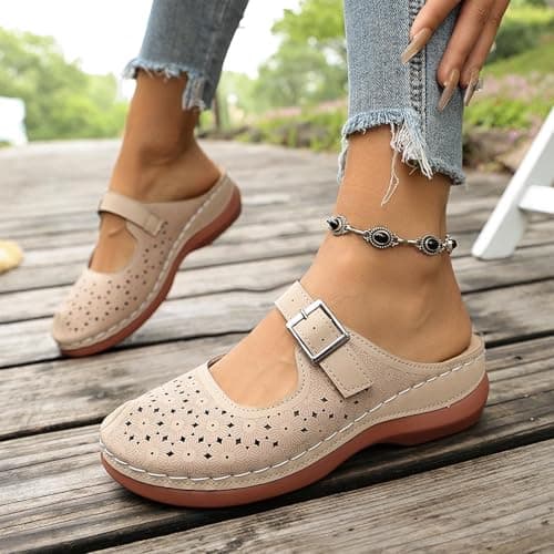 Elegant Women's Sandals with Open Toe Adjustable Buckle - Lightweight Breathable Beach Slippers for Comfortable with Non-Slip Sole for Holiday Everyday Use, beige, 6 UK — view 4