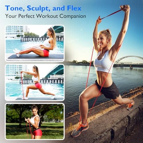 FitBeast Resistance Bands Set, 5 Levels Pull Up Bands for Powerlifting, Muscle Building, Home Gym Workout, Stretching, Stretch Bands with Door Anchor (Light Blue, Blue, Yellow, Orange, Red) — view 5