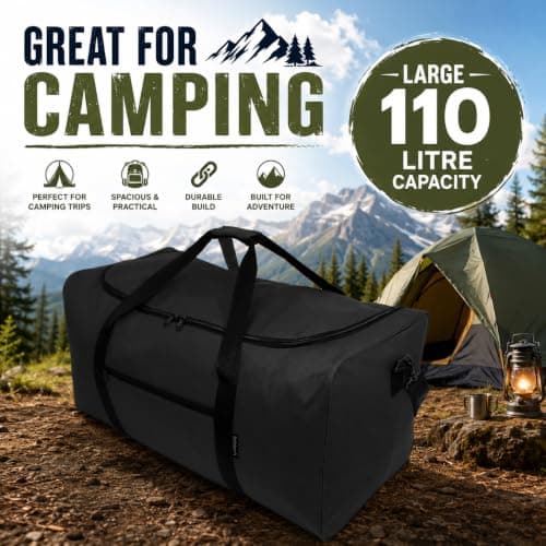 Large 110L Travel Duffel Bag Black Holdall Sports Gym Camping Luggage — view 6