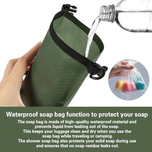 vsshe Travel Soap Bag, Waterproof and Leakproof Soap Travel Storage Bag, Quick Dry Soap Bag, Portable Sealed Storage Bag with Soap Foaming Bag and Carabiner for Travel, Camping, Outdoor (Green) — view 6