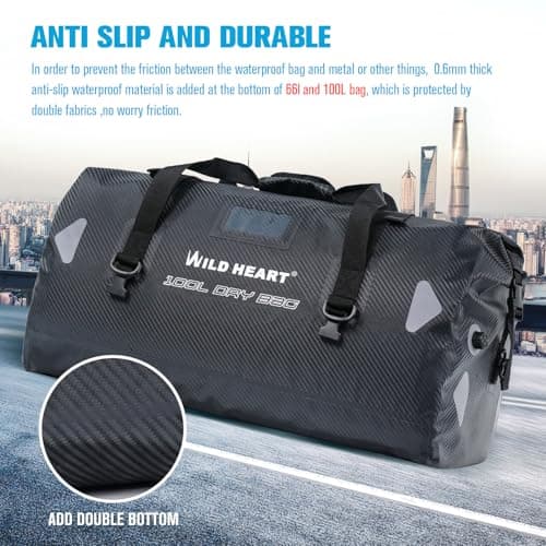 Willd Heart Waterproof Luggage Bag 40L 66L 100L with Welding Suitable for Canoeing Camping Rowing Motorcycle, Carbon Fiber Imitation, 100L, waterproof travel bag — view 3