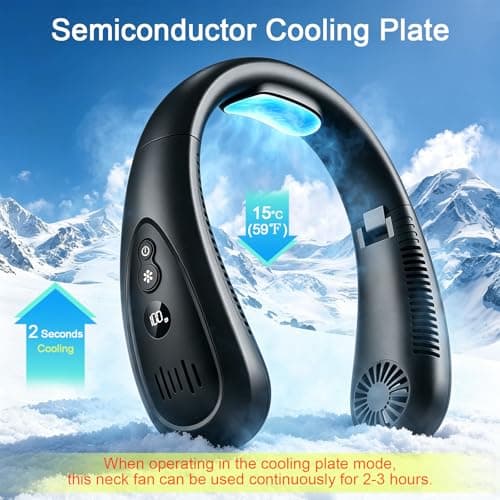 Neck Air Conditioner, Neck Fans Rechargeable with Semiconductor Cooling Airflow, Portable Neck Fan with 5000mAh Battery, 3 Speeds, LED Display, Foldable Neck Fan for Outdoor Travel & Indoor Use — view 3
