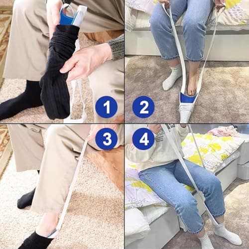 Sock Aids for Putting Socks On and Off Sock Aid Compression Stocking Applicator with Three Finger Sock Helper Sock Puller Aid Sock Assist Device for Elderly Disabled Pregnant Diabetics Blue — view 3