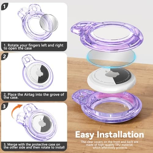 TNSNK for AirTag Holder Keyring, 1 Pack,Clear Purple — view 6