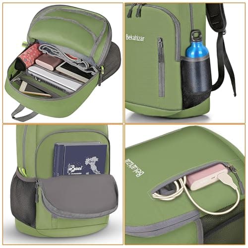 Bekahizar 20L Ultra Lightweight Backpack Foldable Hiking Daypack Rucksack Water Resistant Travel Day Bag for Men Women Kids Outdoor Camping Mountaineering Walking Cycling Climbing (Green) — view 4