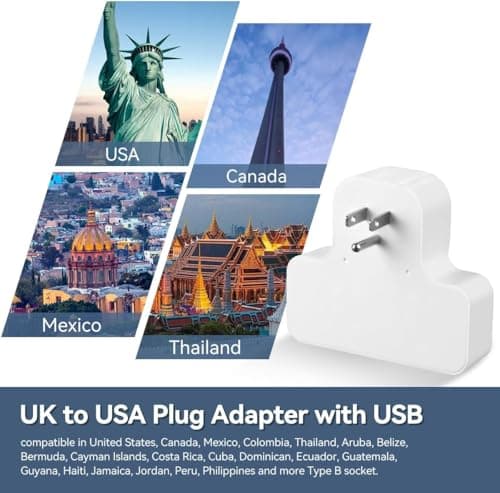 UK to USA Plug Adapter with 4 USB,2 Way Grounded UK to US Travel Adaptor — view 3