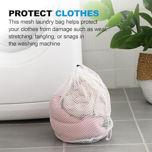 2 Pcs Reusable Mesh Laundry Bags with Drawstrings, 30 x 40cm, White — view 5