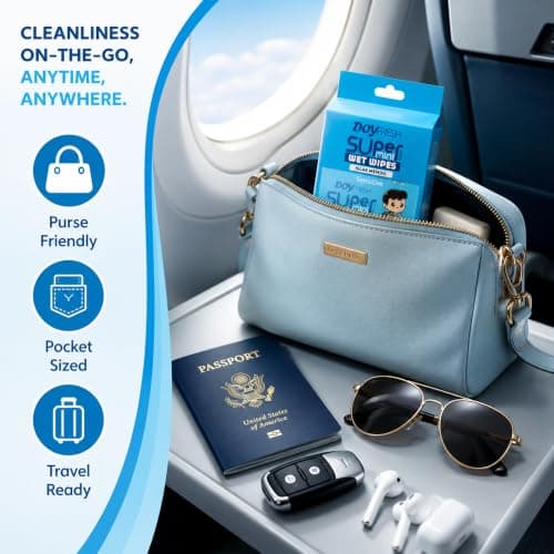 Super Mini Wet Wipes Travel Size, Sensitive Portable Travel Wipes - Hand and Face Wipes for Adults, Kids & Baby Care, 8 Pack Total 64 Wipes (Blue, Pack of 8) — view 2