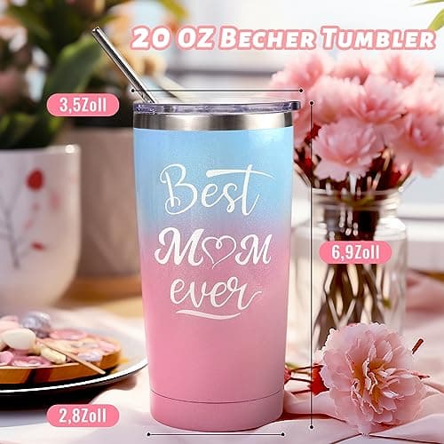 Birthday Gifts Presents for Mum Mummy Mother Her from Daughter,Son Mothers Day Gifts Friendship Personalised Thank You Gifts Idea Tumbler with Straw and Lid Thermos Travel Mug, Pink&Blue — view 3