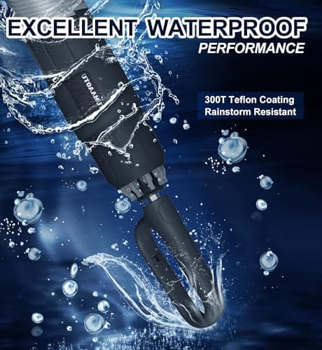 Compact Inverted Umbrella with Never Forget Carabiner Handle - Travel Umbrella Windproof Strong, Automatic Umbrellas for wind rain, Auto Open Close, 10 Rib Durable Frame for Women Men (UV Black) — view 4