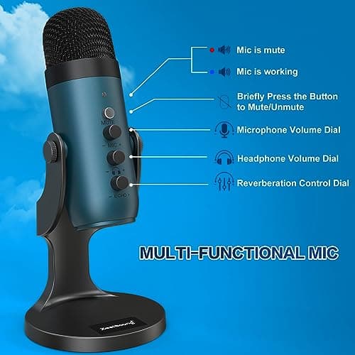 zealsound USB Microphone, Podcast Mic for PC, iPhone & Phones, k66 Teal — view 5